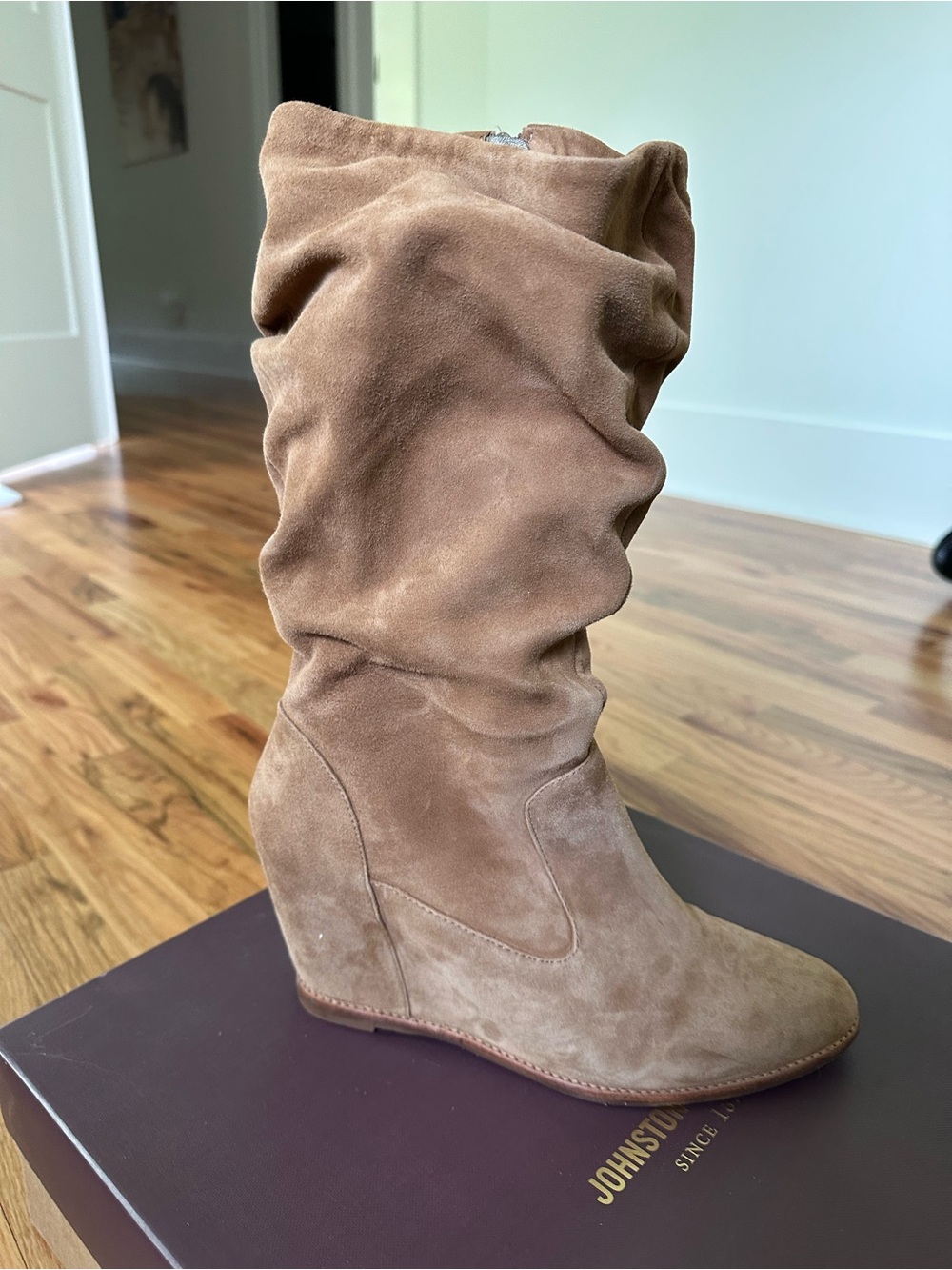 Johnston & Murphy Slouch Suede Wedge Boot — Tan